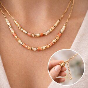 MultiColor Double String Beads Necklace With Matching Earrings - Fashion Jewelry